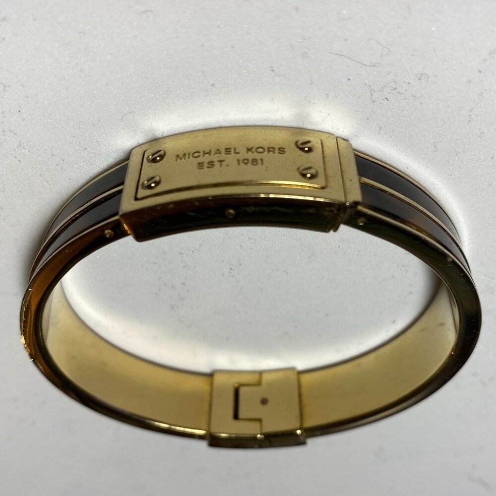 Michael Kors Hinged Black On Gold Tone Stainless Steel Bracelet